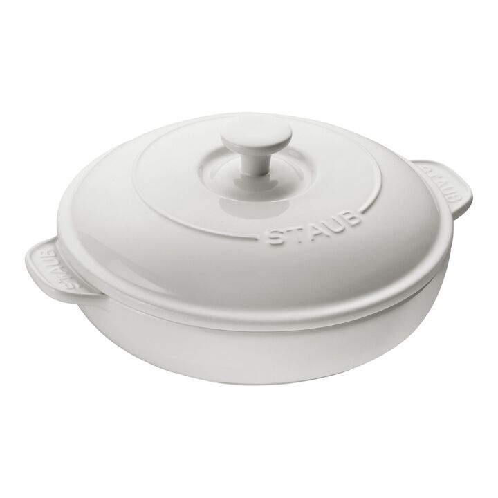 Ceramique,  ceramic round BRIE CHEESE BAKER WITH LID, white, large 1