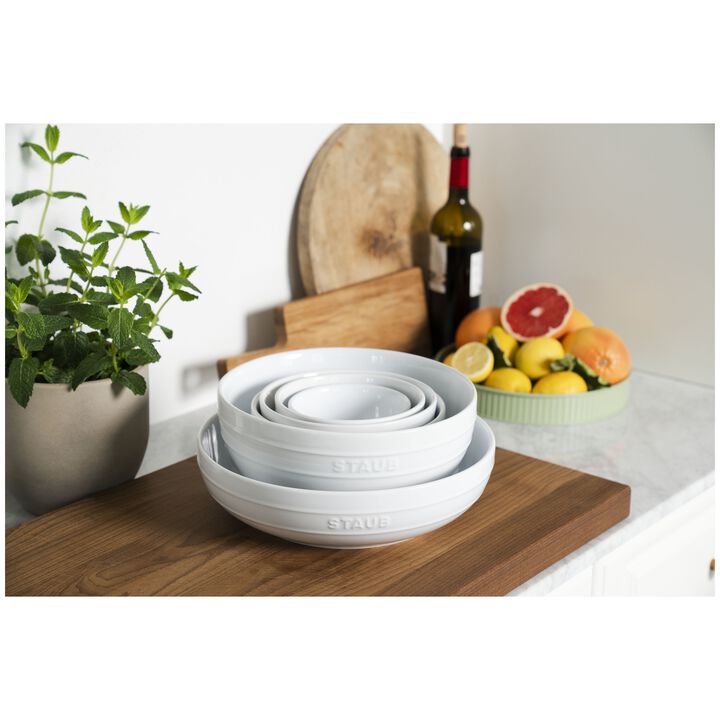 Fresh & Save Bowls, Set med skålar och vakuumlock, 4-st/ 18/24 cm, Vit, Keramik/ Plast, large 4