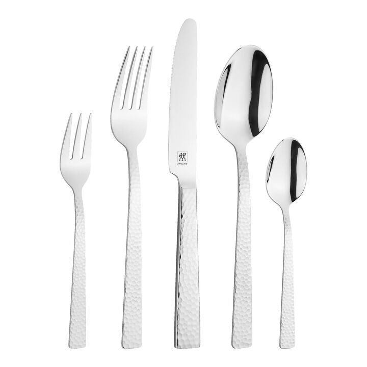 King (polished), 45-pc Hammered Flatware Set, 18/10 Stainless Steel , large 1