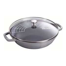 Wok com tampa de vidro 30 cm, Ferro fundido, Cinza grafite