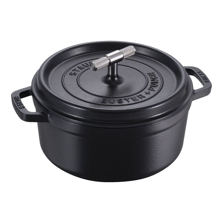 La Cocotte, Cocotte Buster+Punch 24 cm, rund, Schwarz, Gusseisen, large 1