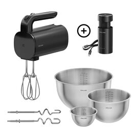Kabelloses Handr&uuml;hrger&auml;t Starter Set mit Ladestation und Edelstahlsch&uuml;ssel-Set, 7-tlg., Schwarz