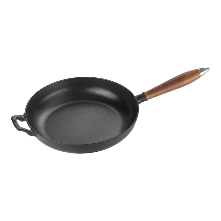 Pans, Poêle avec poignée en bois 28 cm, Fonte, Noir mat, large 1