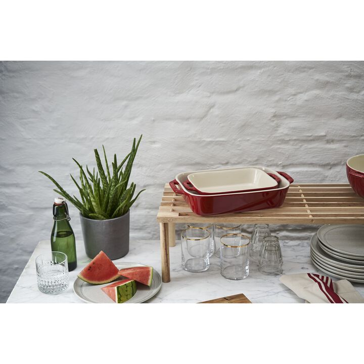 Ceramique, Rectangular Baking Dish Set Cherry 2 Piece, large 2