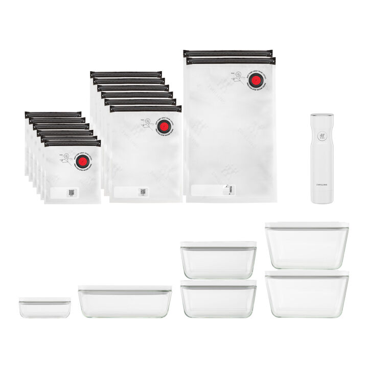 Fresh & Save, Komplet Vakuumsæt, inkl. Vakuumboks til Køleskab og Ekstra Poser, 21-dele S/M/L, Glas/ Plastik, large 1