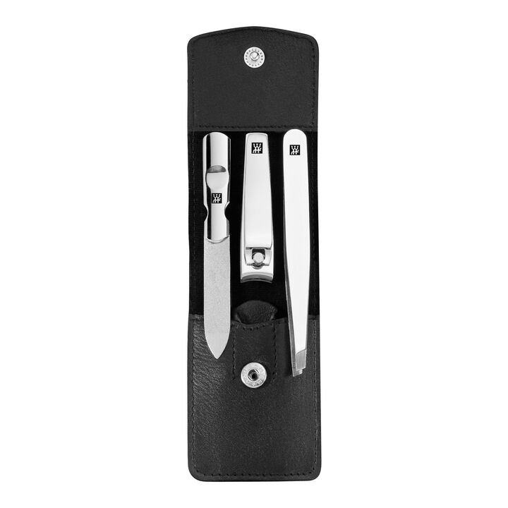 CLASSIC, 3-pc, Leather Manicure Pedicure Set With Nail Clippers, Matte Black, large 1