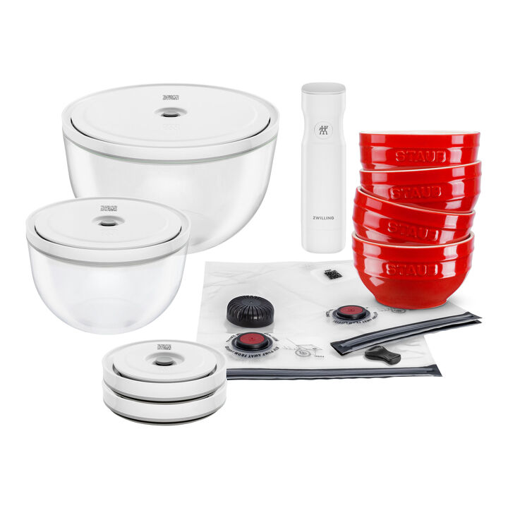 Fresh & Save Bowls, Starter set sottovuoto, 15-pz. / S/M/L, ciliegia / bianco, Ceramica / Vetro, large 1