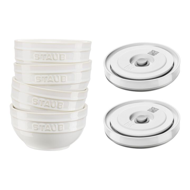 FRESH & SAVE BOWLS, Ceramic Bowl Set with Vacuum Lids/6-Piece, 12cm/Ivory White, large 1