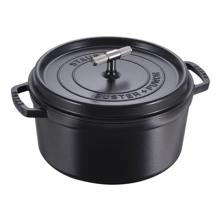 La Cocotte, Cocotte Buster+Punch 28 cm, rund, Schwarz, Gusseisen, large 1