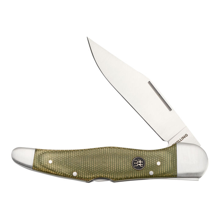 Outdoor, 4-inch, Folding Hunter Pocket Knife With Leather Sheath, Green Micarta, large 1