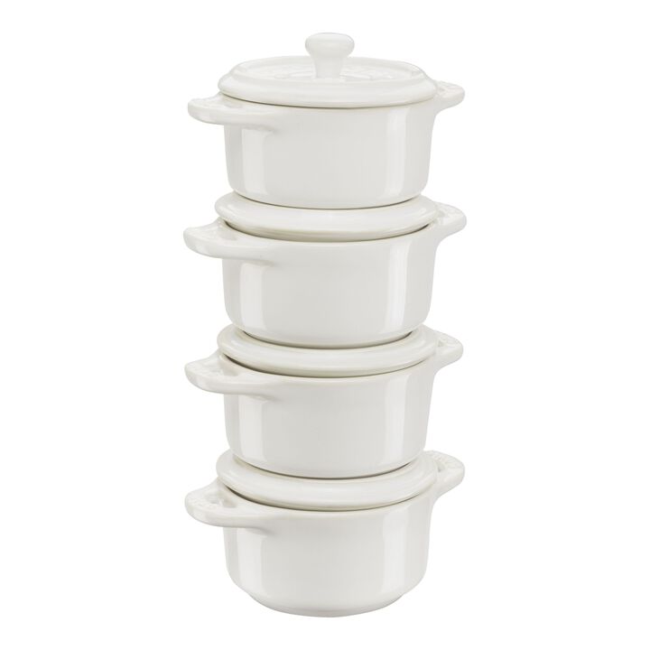 Ceramique, Cocotte Set 4-tlg, rund, Elfenbein-Weiß, Keramik, large 1