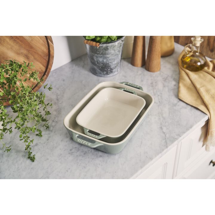 Ceramique, Rectangular Baking Dish Set Eucalyptus 2 Piece, large 2