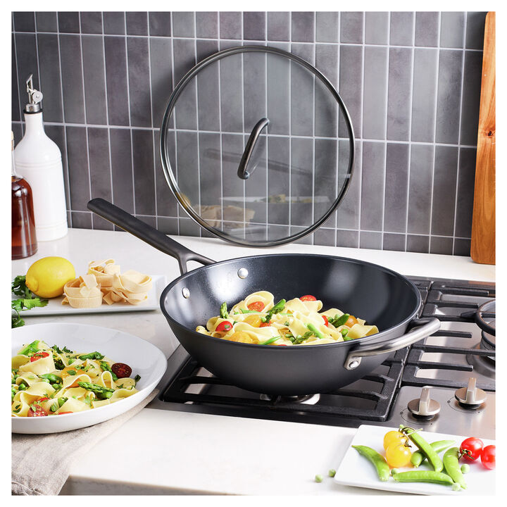 Milano, 12-inch, Wok With Glass Lid Ceramic Nonstick Titanium, Matte Black, large 2