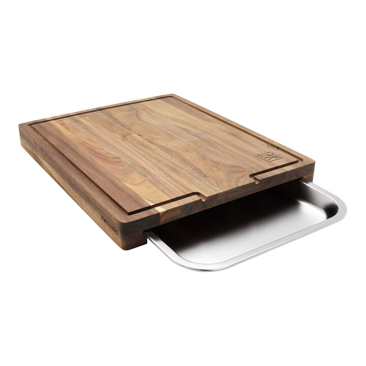 BBQ+, 17-inch x 14-inch Cutting Board With Tray, Acacia , large 1