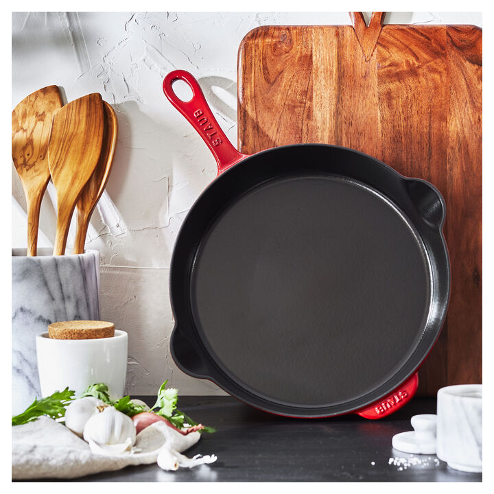Pans, 28 cm / 11 inch cast iron Traditional Deep Frypan, cherry, large 3