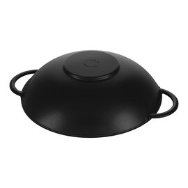 Wok com tampa de vidro 37 cm, Ferro fundido, Preto