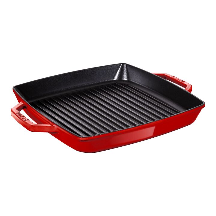 Grill Pans, 28 cm / 11 inch cast iron square Grill pan, cherry, large 1