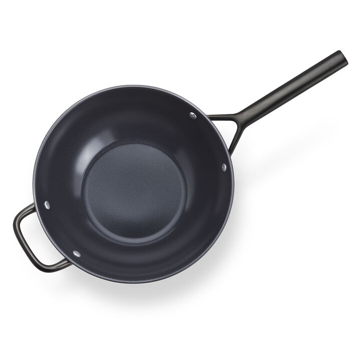 Milano, 12-inch, Wok With Glass Lid Ceramic Nonstick Titanium, Matte Black, large 3