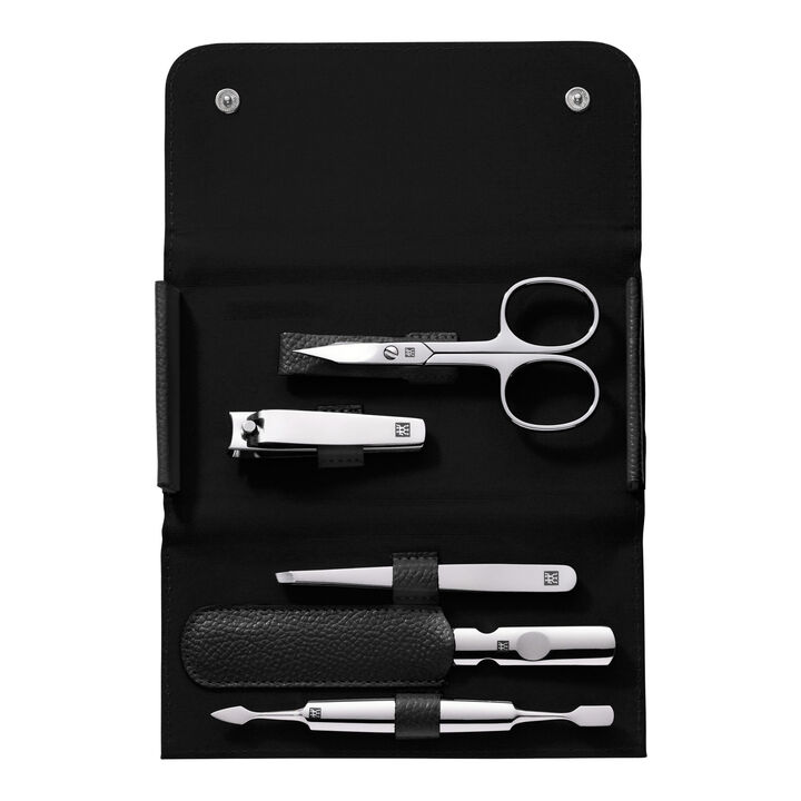 CLASSIC, 5-pc, Leather Manicure Pedicure Set With Nail Clippers, Matte Black, large 1