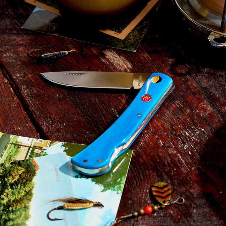 Outdoor, 3-inch, Landman Sodbuster Folding Pocket Knife, Blue Smooth Bone, large 3