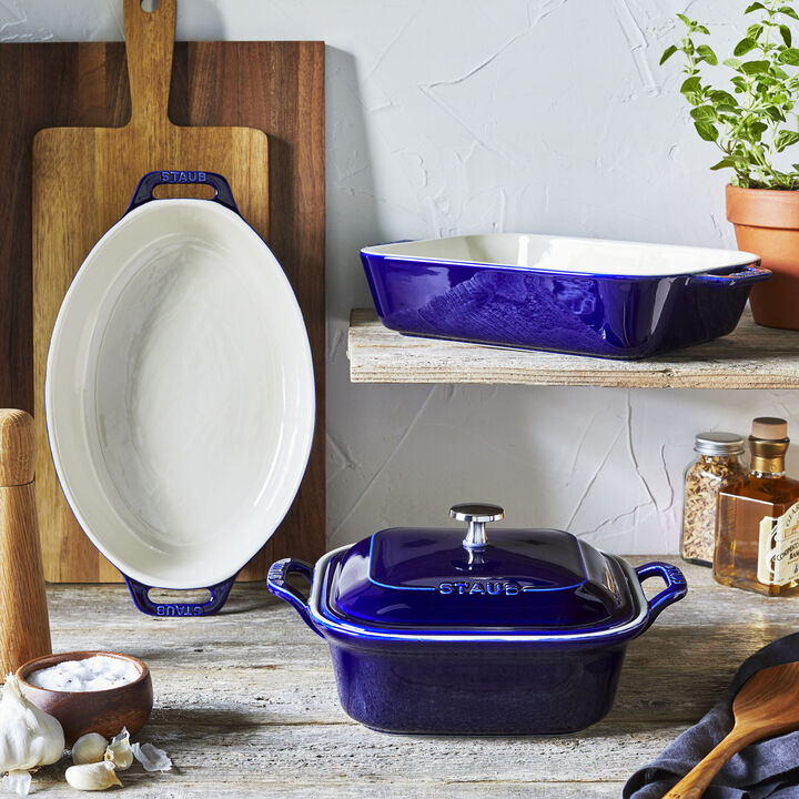 Ceramique, Mixed Baking Dish Set Dark Blue 4 Piece, large 2