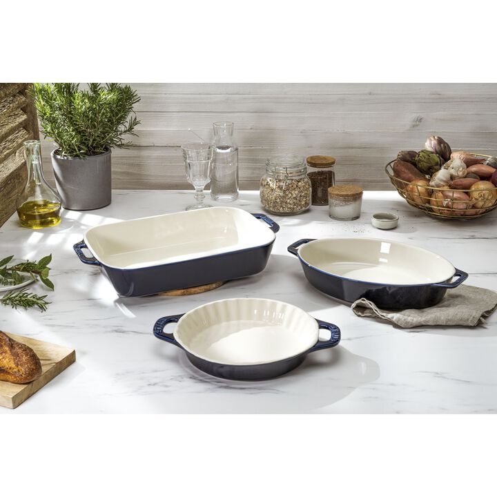 Ceramique, Mixed Baking Dish Set Dark Blue 3 Piece, large 2