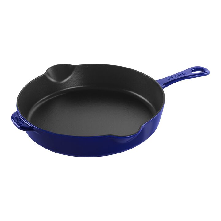 Pans, 28 cm / 11 inch cast iron Traditional Deep Frypan, dark-blue, large 1