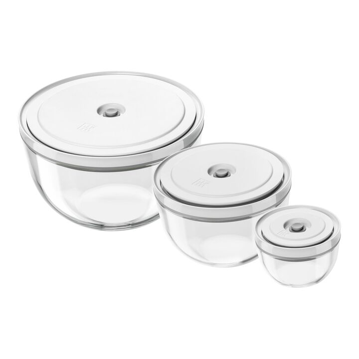 Fresh & Save BOWLS, Vacuum bowl set S/M/L / 3-pc, glass, Transparent-White, large 1