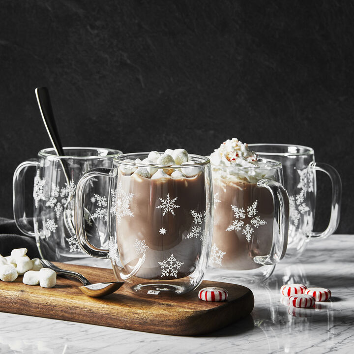 Sorrento Double Wall Glassware, 4-pc  Coffee Glass Mug Snowflake Set, large 2