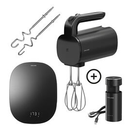 Batteur électrique sans fil avec balance digitale, 4-pcs, noir