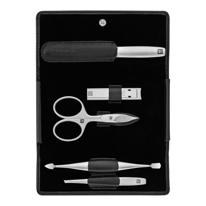PREMIUM, 5-pc, Nappa Leather Manicure Pedicure Set With Nail Clippers, Matte Black, large 1