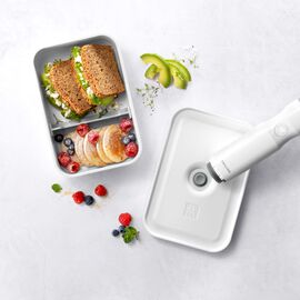 L flat Divided Meal Prep Container, plastic, white-grey