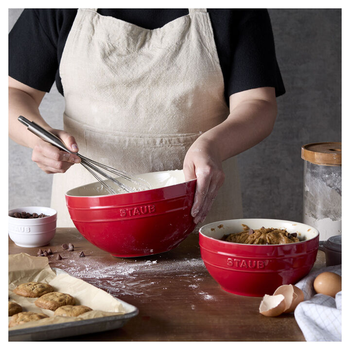 Ceramique, 2 Piece ceramic Large Mixing Bowl Set, cherry, large 3