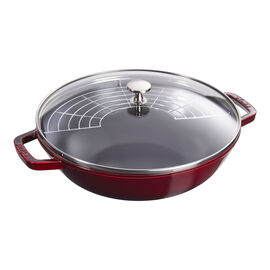 Wok com tampa de vidro 30 cm, Ferro fundido, Vermelho grenadina