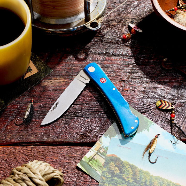 Outdoor, 3-inch, Landman Sodbuster Folding Pocket Knife, Blue Smooth Bone, large 2