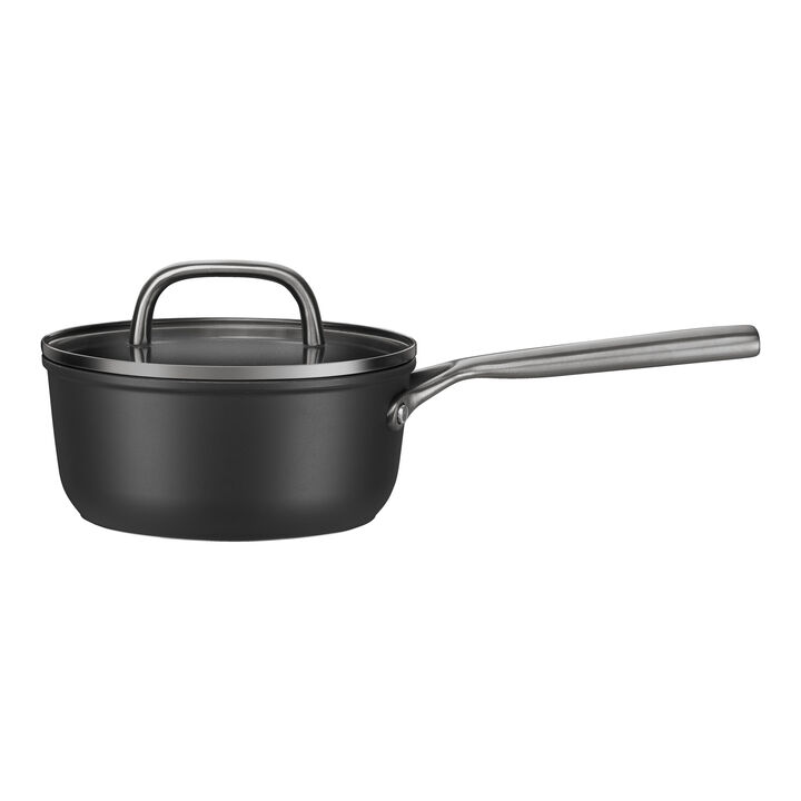 Milano,  aluminum round Sauce pan with glass lid, black, large 2