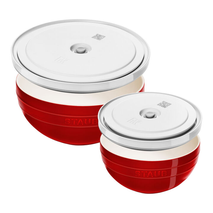 Fresh & Save BOWLS, Bowl Set with Vacuum Lids, 18 cm/ 24 cm/  4-pcs., Cherry/ White, Ceramic, large 1