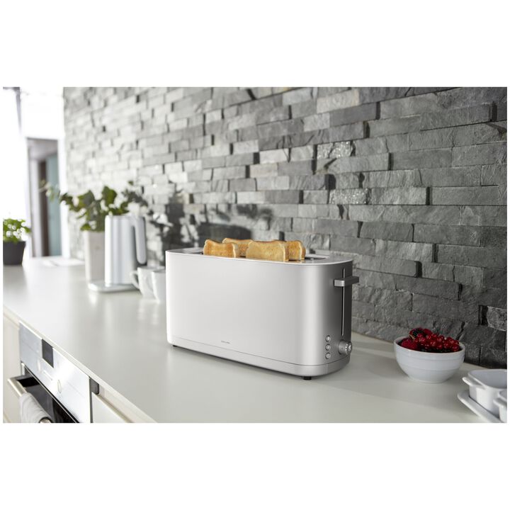 Enfinigy, 2 long slots Toaster with bun warmer silver, large 2