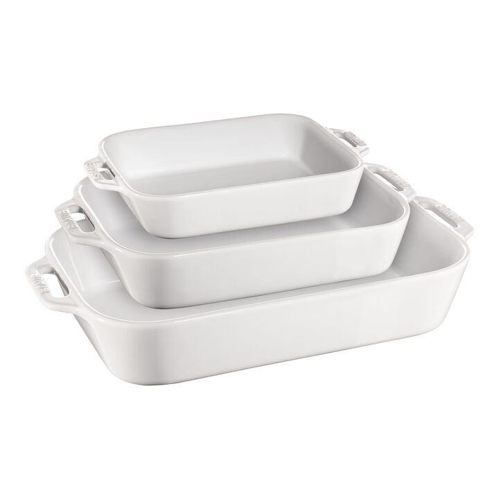 Ceramique, Rectangular Baking Dish Set White 3 Piece, large 1