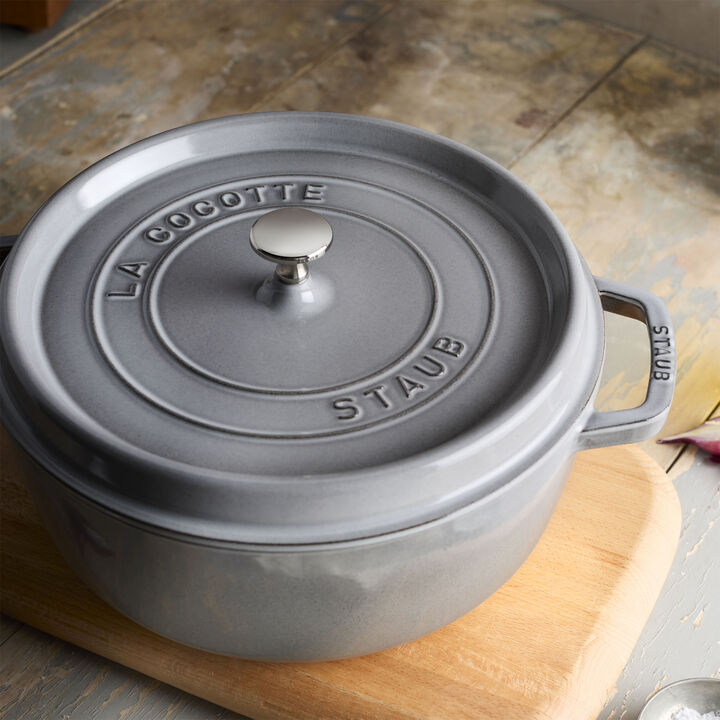 La Cocotte, 5.7 l cast iron round Cocotte flat, graphite-grey - Visual Imperfections, large 3