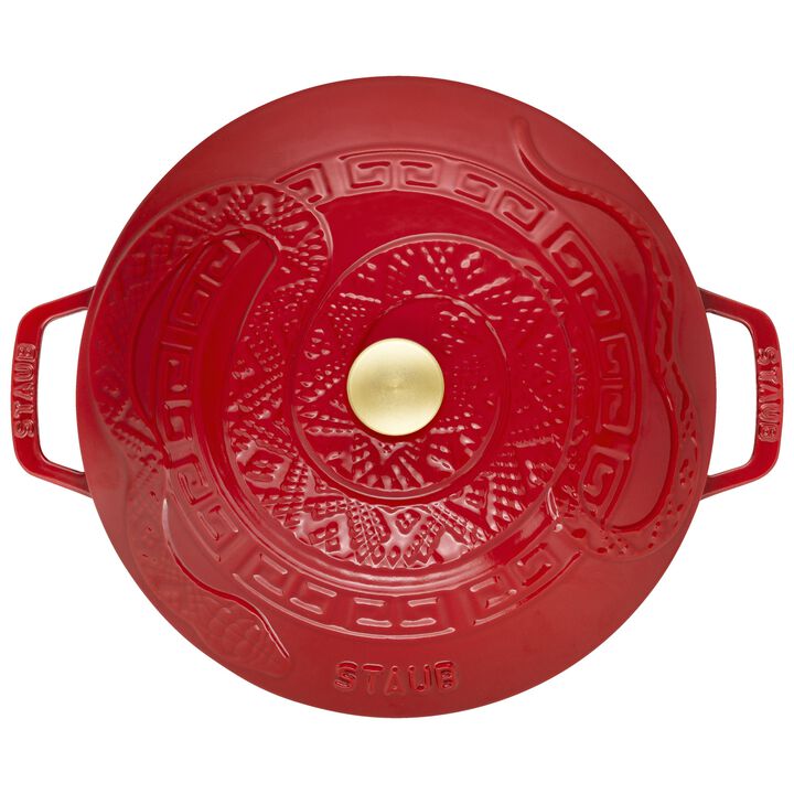 La Cocotte, 4.8 l cast iron round Essential French Oven with Snake Lid, cherry, large 4